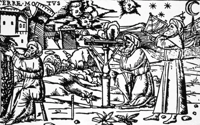 Framed Print : Astronomers using sighting devices, late 15th century Framed Print : Astronomers using sighting devices, late 15th century
