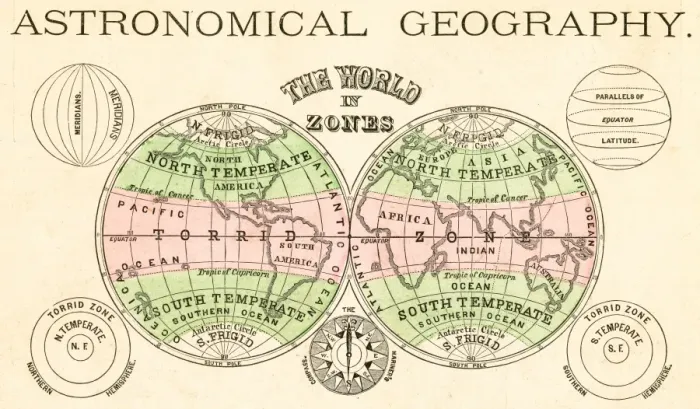 Framed Print : Astronomical geography map 1875 Framed Print : Astronomical geography map 1875