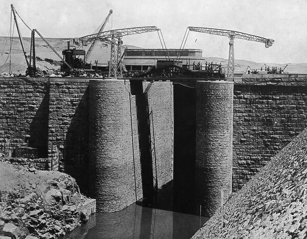 Aswan Dam. circa 1900: The entrance to the locks up stream on the Aswan Dam