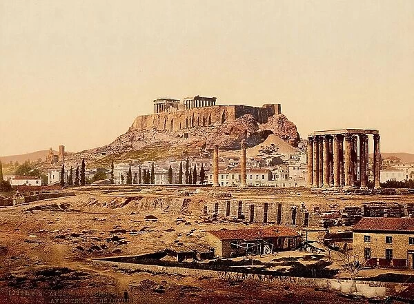Athens. The Acropolis with the Temple of Jupiter, 1890, Greece, Historical, digitally restored reproduction from a 19th century original
