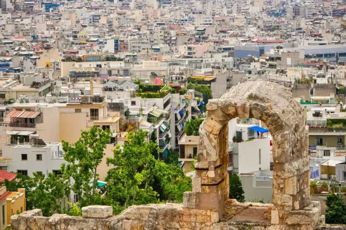 Framed Print : Athens through theatre of Dionysus window, Greece Framed Print : Athens through theatre of Dionysus window, Greece