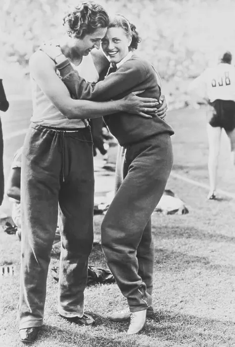 Framed Print : Athletes Helen Stephens and Alice Arden Hugging Framed Print : Athletes Helen Stephens and Alice Arden Hugging