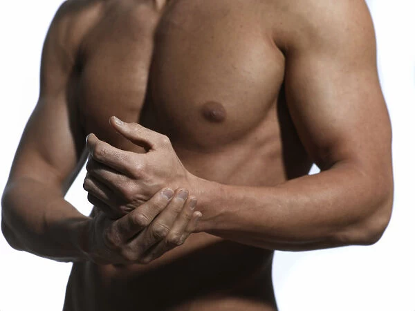 Athletic man, chest, hands