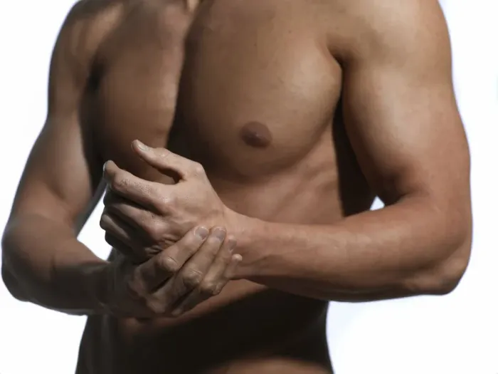 Framed Print : Athletic man, chest, hands Framed Print : Athletic man, chest, hands