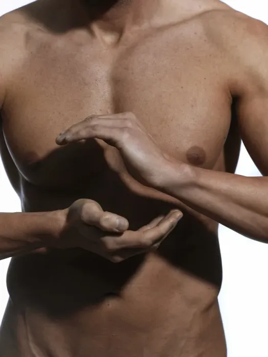 Framed Print : Athletic man, upper body, hands