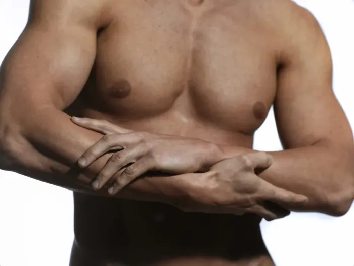 Framed Print : Athletic man, upper body, hands Framed Print : Athletic man, upper body, hands