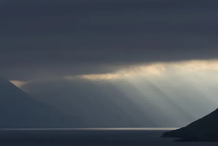 Framed Print : Atmospheric clouds, ferry passage from Gamlaraett, Streymoy, to Skopun, Sandoy, Faroe Islands, Denmark