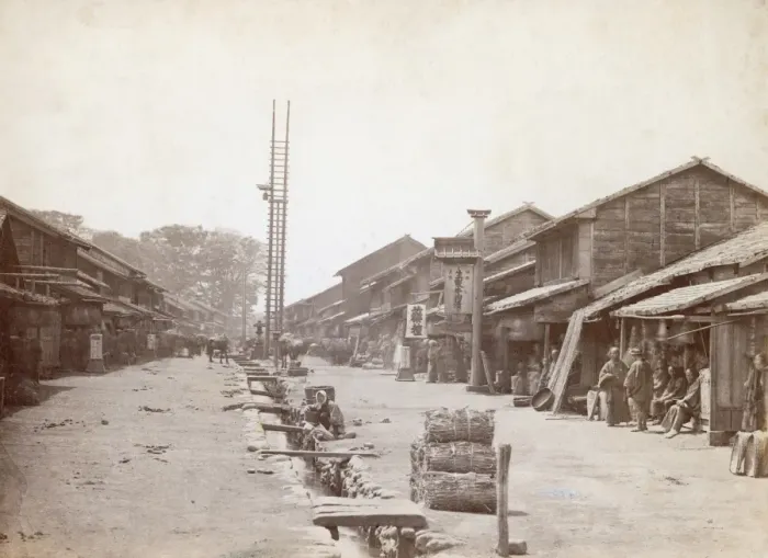 Framed Print : Atsugi. The main street of Atsugi, in Kanagawa Prefecture, circa 1865 Framed Print : Atsugi. The main street of Atsugi, in Kanagawa Prefecture, circa 1865