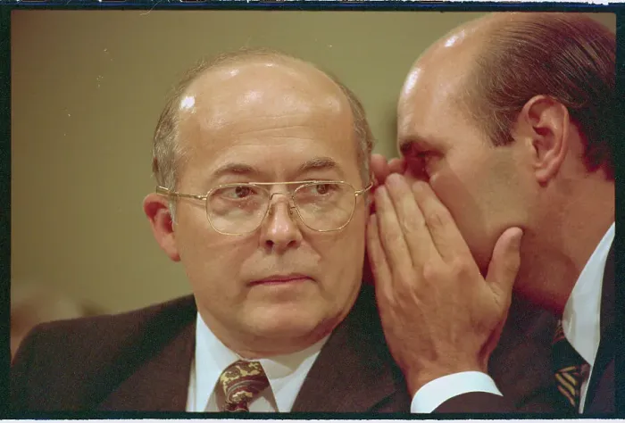 Framed Print : Attorney Whispering to John Poindexter Framed Print : Attorney Whispering to John Poindexter