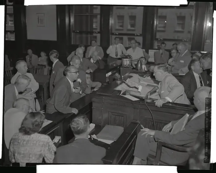 Framed Print : Attorneys and Coroner at Inquest into Thorne Death Framed Print : Attorneys and Coroner at Inquest into Thorne Death