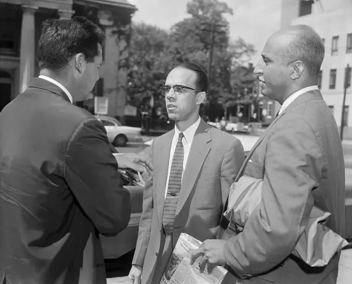 Framed Print : Attorneys Robinson and Hill Being Interviewed Framed Print : Attorneys Robinson and Hill Being Interviewed