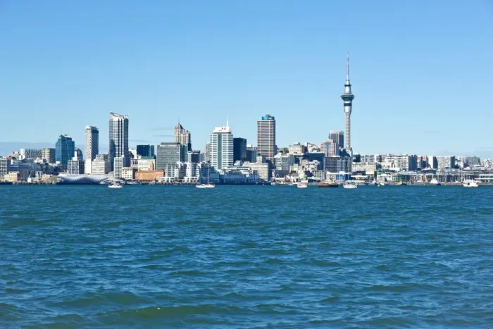 Framed Print : Auckland Central Business District, Auckland Central Business District and Skytower viewed from Bayswater, Bayswater, Auckland, Auckland Region, New Zealand