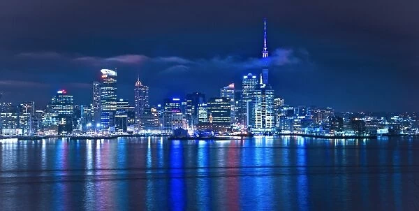 Auckland Central Business District or Auckland Central Business District from Stanley Bay, at night, Stanley Bay, Auckland, Auckland Region, New Zealand