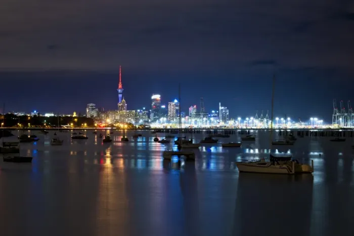 Framed Print : Auckland Central Business District or Auckland Central Business District from Okahu Bay, at night, Okahu Bay, Auckland, Auckland Region, New Zealand Framed Print : Auckland Central Business District or Auckland Central Business District from Okahu Bay, at night, Okahu Bay, Auckland, Auckland Region, New Zealand
