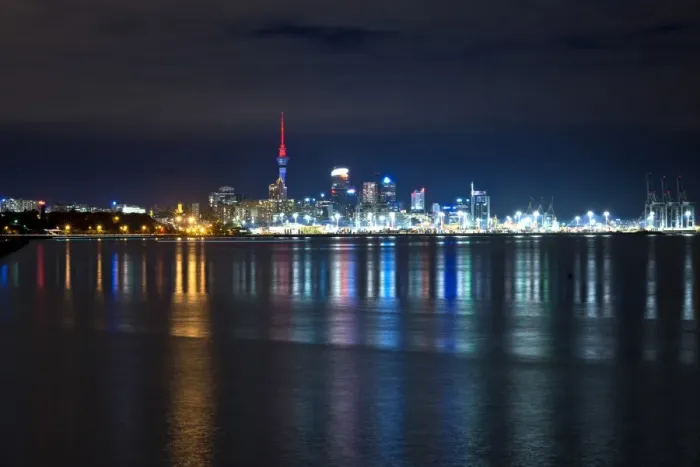 Framed Print : Auckland Central Business District or Auckland Central Business District from Okahu Bay, at night, Okahu Bay, Auckland, Auckland Region, New Zealand Framed Print : Auckland Central Business District or Auckland Central Business District from Okahu Bay, at night, Okahu Bay, Auckland, Auckland Region, New Zealand