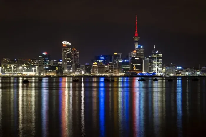 Framed Print : Auckland skyline at night, seen from Bayswater, Auckland, North Island, New Zealand Framed Print : Auckland skyline at night, seen from Bayswater, Auckland, North Island, New Zealand