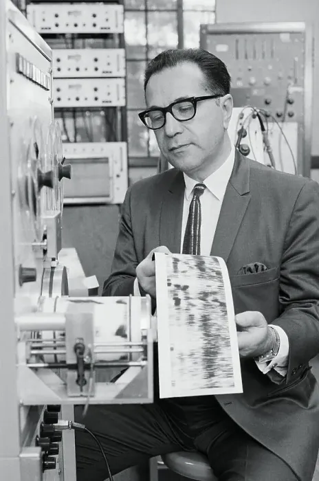 Framed Print : Audiologist Comparing Recordings Framed Print : Audiologist Comparing Recordings