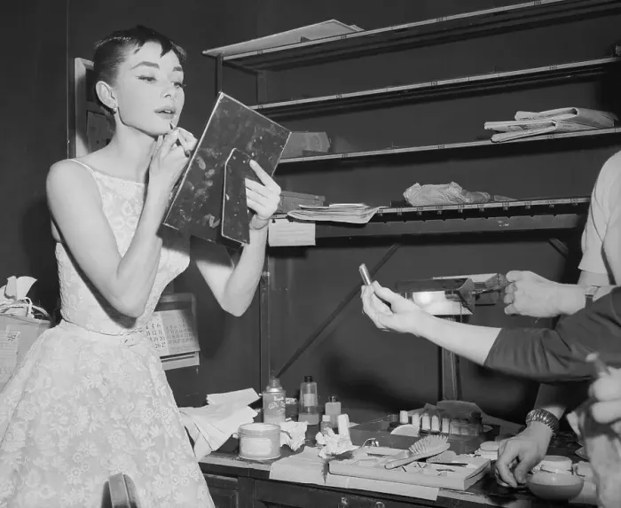 Framed Print : Audrey Hepburn Applying Lipstick Before Academy Awards Presentation Framed Print : Audrey Hepburn Applying Lipstick Before Academy Awards Presentation