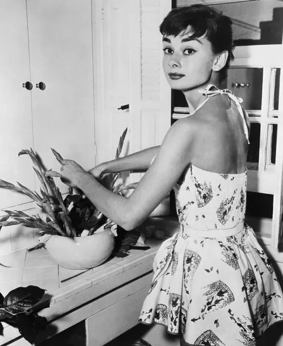 Framed Print : Audrey Hepburn Arranging Flowers in Kitchen Framed Print : Audrey Hepburn Arranging Flowers in Kitchen