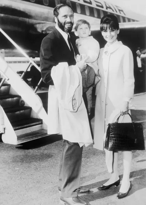 Framed Print : Audrey Hepburn and Family at Airplane Framed Print : Audrey Hepburn and Family at Airplane