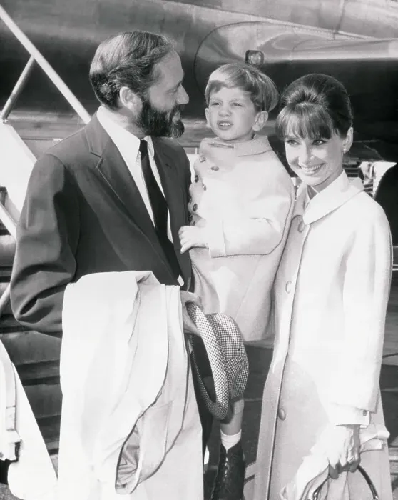 Framed Print : Audrey Hepburn with Family at Airport Framed Print : Audrey Hepburn with Family at Airport