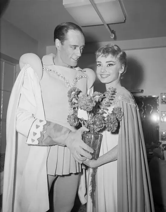 Framed Print : Audrey Hepburn and Mel Ferrer in Costume Holding Bouquet Framed Print : Audrey Hepburn and Mel Ferrer in Costume Holding Bouquet
