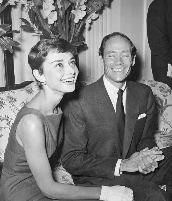Framed Print : Audrey Hepburn and Mel Ferrer Smiling at Press Conference Framed Print : Audrey Hepburn and Mel Ferrer Smiling at Press Conference