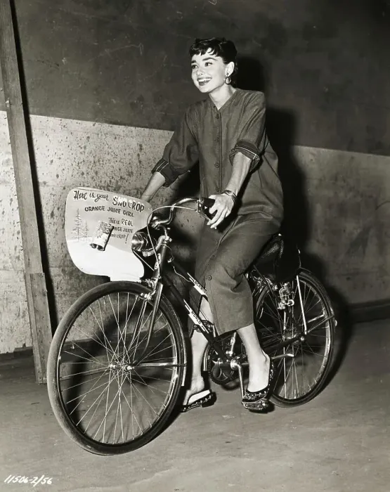 Framed Print : Audrey Hepburn Riding Bicycle Framed Print : Audrey Hepburn Riding Bicycle