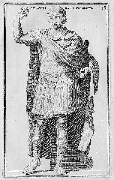 Augustus, Gaius Octavius, 23 September 63 BC 19 August 14 AD was the first Roman Emperor, from Calcografia di Roma, Serafino hemeroplanes triptolemus (1779), historical Rome, Italy, digital reproduction of an 18th century original