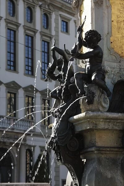 Detail of the Augustusbrunnen fountain on the town hall square, Augsburg, Schwaben, Bavaria, Germany, Europe