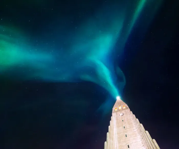 Framed Print : aurora borealis display over famous Hallgrimskirkja church, reykjavik, Iceland Framed Print : aurora borealis display over famous Hallgrimskirkja church, reykjavik, Iceland