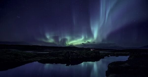 Aurora over the Silfra Rift in Iceland