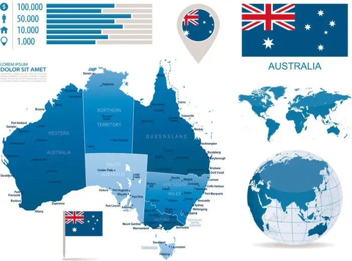 Framed Print : Australia - infographic map - Illustration Framed Print : Australia - infographic map - Illustration