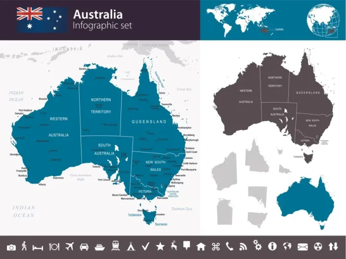 Framed Print : Australia - Infographic map - illustration Framed Print : Australia - Infographic map - illustration