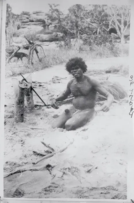 Framed Print : Australian Native Making Fiber from Hair Framed Print : Australian Native Making Fiber from Hair