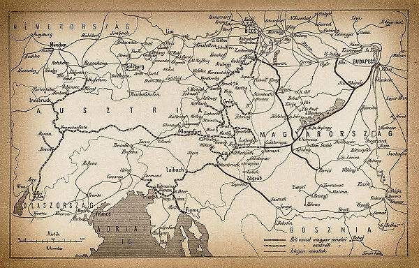 Austria and Hungary rail map from 1893