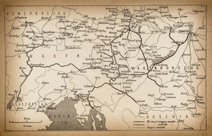 Framed Print : Austria and Hungary rail map from 1893