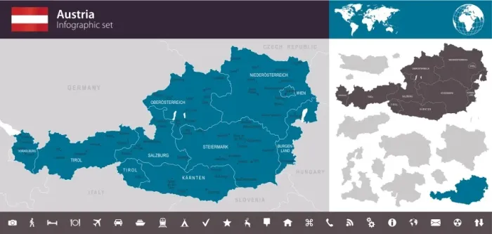 Framed Print : Austria - Infographic map - illustration Framed Print : Austria - Infographic map - illustration