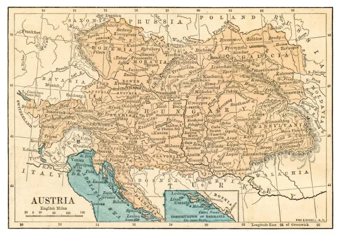 Framed Print : Austria map 1875 Framed Print : Austria map 1875