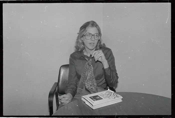 Framed Print : Author Ellen Goodman Sitting with Her Book Framed Print : Author Ellen Goodman Sitting with Her Book