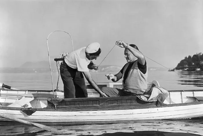 Framed Print : Author Ernest Hemingway Fishing from His Boat Framed Print : Author Ernest Hemingway Fishing from His Boat