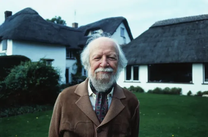 Framed Print : Author William Golding Posing in Front of His Home Framed Print : Author William Golding Posing in Front of His Home