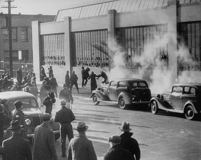 Framed Print : Auto Strikers Rioting in 1937 Framed Print : Auto Strikers Rioting in 1937