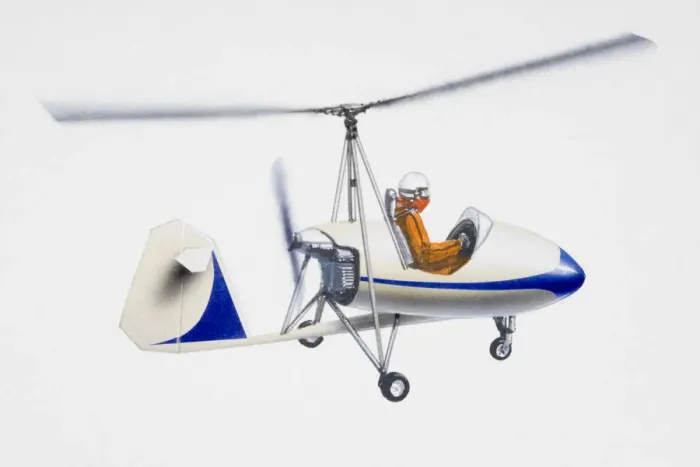Framed Print : Autogyro, flying with pilot