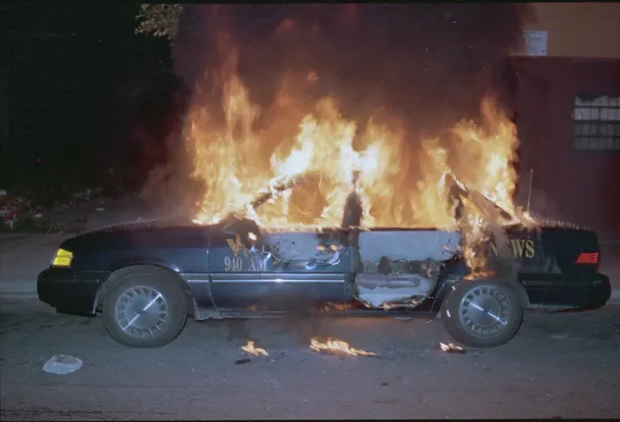 Framed Print : Automobile Burning During Riots Framed Print : Automobile Burning During Riots