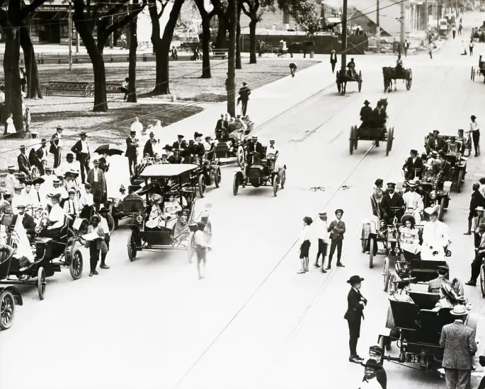 Framed Print : Automobile Parade Down Main Street Framed Print : Automobile Parade Down Main Street