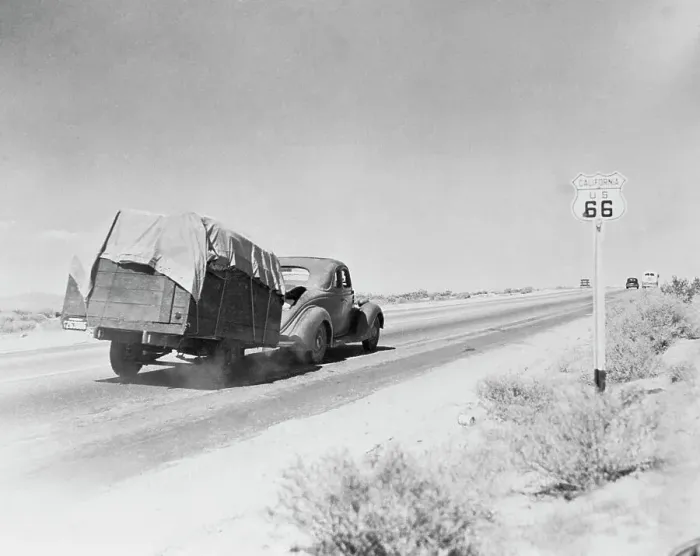 Framed Print : Automobile Pulling Trailer on Route 66 Framed Print : Automobile Pulling Trailer on Route 66