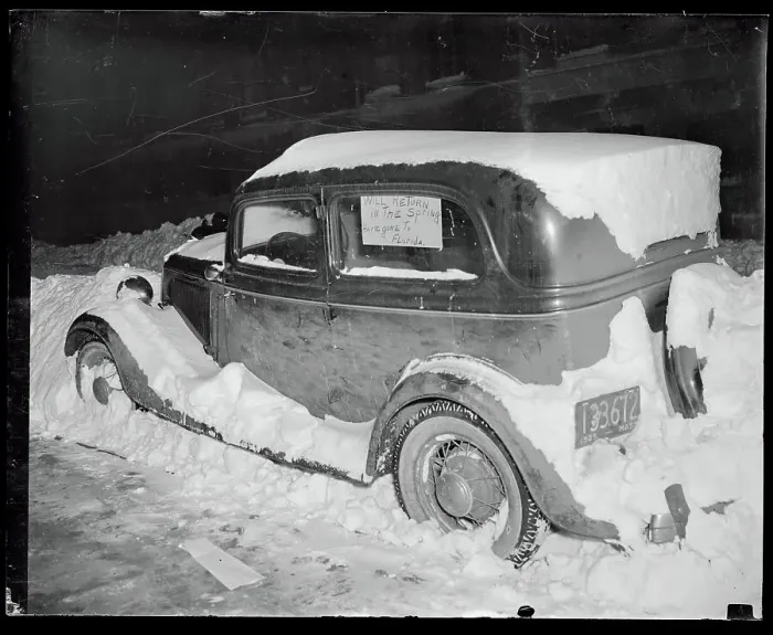 Framed Print : Automobile Sitting in the Snow