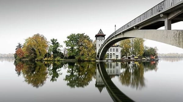 Autumn Island of Youth with Abbey Bridge in Treptower Park, Berlin, Germany