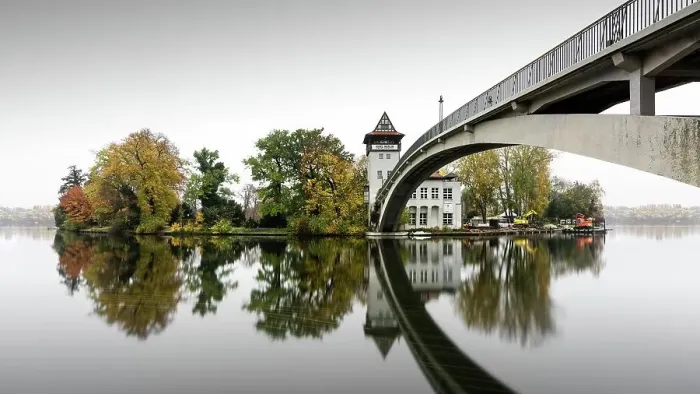 Framed Print : Autumn Island of Youth with Abbey Bridge in Treptower Park, Berlin, Germany Framed Print : Autumn Island of Youth with Abbey Bridge in Treptower Park, Berlin, Germany